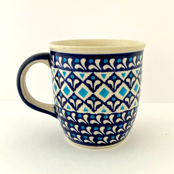 BOLESLAWIEC Blue Diamond Polish mug Hand made in Poland Good Condition - Picture 3 of 11